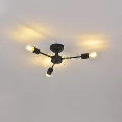 ペンダントライト アンティーク ペンダントライト レトロ 天井照明 現代工業風 吊り下げ電球 おしゃれ ダイニング照明 組み立て不要 食卓用 リビング 折りたたみ可能 居間用 4畳 6畳 3灯 E26口金（電球別売り）工事不要 引掛け式・黒色本体+ゴールドコネ