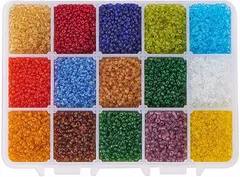 PH PandaHall Elite 約21000個/箱 15色 透明 円形シードビーズ アクセサリー DIY用品 クラフト 手芸用品 ジュエリー用 アクセサリーパーツ 手作り素材 混合色( 15色(2)透明)