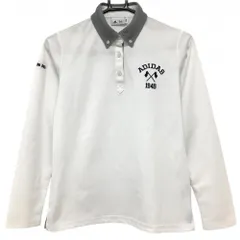 アディダス 長袖ポロシャツ 白×ネイビー 襟織生地 胸刺しゅう レディース M/M ゴルフウェア adidas