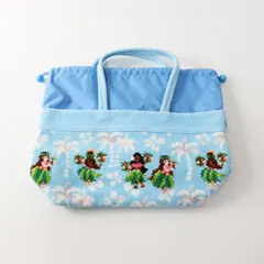 新品 フェイラー FEILER マナマナ MAN-221060 シェニール織り 巾着トートバッグ ブルー /ハワイ フラダンス【2400014338126】