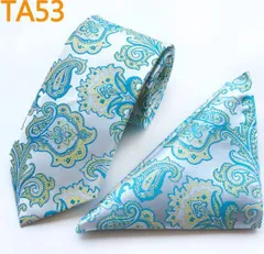 ネクタイ　ポケットチーフ　2点セット　結婚式　発表会　パーティー　イベント　卒業式　入学式　入社式　ダンスパーティー　バーテンダー　スーツ　ワイシャツ　格安　小物　ペイズリー柄　シルバー色　ライトブルー　ホワイト　イエロー　ゴールド色　メンズネクタイ