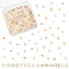 【迅速発送】OLYCRAFT 900点18種類 レジン封入 ネイルパーツ ウミガメ 貝殻 タツノオトシゴ ヒトデ レジン封入 真鍮製 レジンパーツ デコパーツ ジュエリー用 レジン枠 スマホケース DIY素材 ゴールド＆シルバー