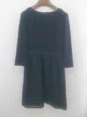 ◇ KUMIKYOKU 組曲 デザインレース 切替 八分袖 ミニ ワンピース サイズ1 ネイビー レディース P  【1302220008279】
