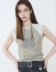 【FANCY CLUB】MESH OVERLAP SLEEVELESS TEE