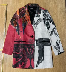 新品 Desigual デシグアル ポルトガル製 ラメ 総柄 バイカラー コート 新品 Desigual デシグアル ポルトガル製 ラメ 総柄 バイカラー