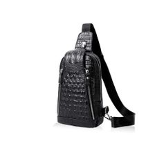 高級 PROVENZANO カイマンレザー ボディバッグ 羊革 ワニ革 黒 金具