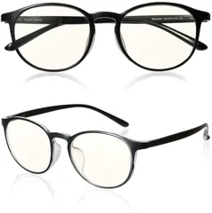 【人気商品】UVカット 超軽量14g JIS規格 ボストン型 おしゃれ パソコン用 紫外線カット PC眼鏡 メンズ レディース メガネ ユニセックス ブルーライトカット 度なし 伊達めがね [ROTAKUMA] (ブラック/クリア)