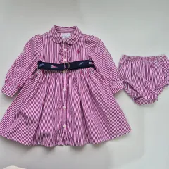 9M Ralph Lauren(ラルフローレン) キッズ ピンク ベルト ストライプ ワンピース