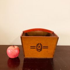 昭和レトロ　手提げ木箱　小物入れ　ラワン材　／古道具
