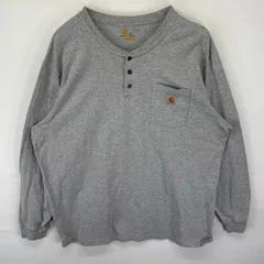 古着 カーハート Carhartt 長袖Tシャツ ロンT ヘンリーネック 大きいサイズ 胸ポケット ワンポイントロゴ XXL  グレー メンズ