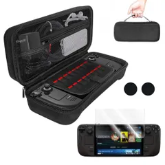 Steam Deck OLED 用 3in1 アクセサリーセット 収納ケース + 強化ガラスフィルム2枚 + 親指保護カバー 耐衝撃・防水・持ち運び便利【スチームデックOLED専用】