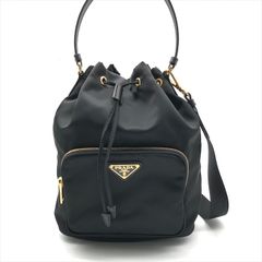 未使用保管品 PRADA プラダ 三角ロゴプレート ナイロン テスート 巾着 2WAY ハンド ショルダー バッグ カバン 鞄 ブラック k5419