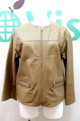 【195672】Spick & Span スピック＆スパン  ラムレザー ノーカラー ジップアップ ジャケット ブルゾン 羊革  36