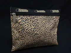 ■美品■ LeSportsac レスポートサック ナイロン ヒョウ柄 マルチポーチ マルチケース 小物入れ メンズ レディース イエロー系 DH4359