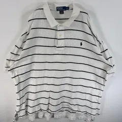 古着 90's/90年代 ポロバイラルフローレン Polo by Ralph Lauren 半袖 ポロシャツ ワッフル ワンポイント ロゴ 刺繍 大きいサイズ XXL  ホワイト系 ボーダー メンズ