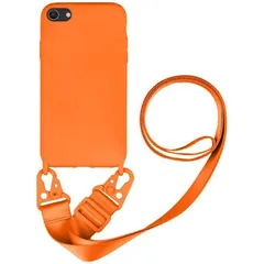 UnnFiko For iPhone 8 ケース ネックストラップ For iPhone SE 3/2 スマホケース 蛍光色 シリコン アイフォン SE 第2世代 ケース シンプル ソフト 保護カバー 携帯ストラップ 紐付き 斜めがけ (iPhone 7  0