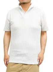 5L_ホワイト/グレー ポロシャツ メンズ 大きいサイズ 半袖 シアサッカー イタリアンカラー Tシャツ スキッパー カットソー 5L ホワイト×グレー