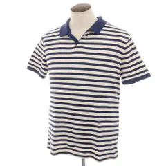 【中古】バナナリパブリック Banana Republic コットン ボーダー スキッパー 半袖ポロシャツ ネイビーxアイボリー【サイズL】【メンズ】