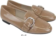 パンプス ローヒール レディース ビジュー エナメル ローファー カジュアル シューズ スリッポン 黒 ブラック 靴 フラットシューズ ベルト おしゃれ sm1225 オーク M-(23.0～23.5cm)