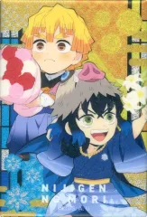 【中古】バッジ・ピンズ 我妻善逸＆嘴平伊之助 「ニジゲンノモリ×鬼滅の刃 第五弾 長方形缶バッジ(ペア)」