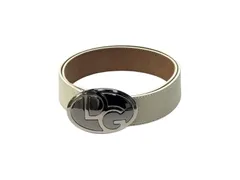 DOLCE&GABBANA ドルチェ＆ガッバーナ D&G ロゴ バックル ベルト BE0241 エナメルレザー メタル ホワイト 80CM 32INCH 美品 中古 4b001624