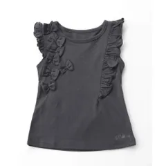 ☆ チャコールグレー ☆ 120cm ☆ レアノースリーブ キッズ ノースリーブ 女の子 タンクトップ 13072001 Tシャツ カットソー 半袖 夏服 袖なし フリル リボン フリル袖 こども 女子 かわいい おしゃれ 可愛い オシャレ トップス 子ども服