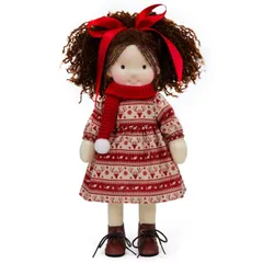 チェックワンピースの女の子　ハンドメイド　ドール　お人形　ウォルドルフ人形風 チェックワンピースの女の子 ハンドメイド ドール お人形