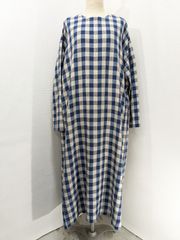 美品】45Rインドリネンギンガムの馬ドレスブルーチェック