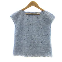 テチチ Te chichi カットソー ノースリーブ フレンチスリーブ ラウンドネック 花柄 総レース 麻 リネン混 M 水色 ライトブルー /YS25