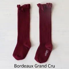 【新品・未使用】collegien(コレジアン) Josephine 【Bordeaux Grand Cru】Lace Trim Ribbed Kneehigh Socks キッズ ニーハイ【2954】13.5cm〜21cm