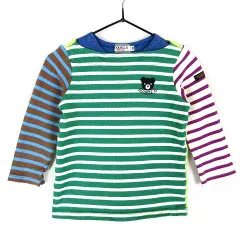 ミキハウス ダブルビー ダブルB MIKIHOUSE DOUBLE.B Tシャツ ロンT ボーダー柄 ロゴ 刺繍 くま ワッペン フェイクレイヤード 肩ボタン 長袖 90 マルチカラー 男の子 KIDS