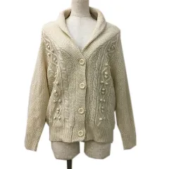 ギャミヌリィ gaminerie カーデガン ニット ショールカラー ケーブル編み 長袖 M 白 ベージュ ホワイト