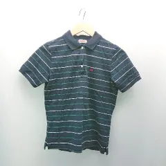 ◇ McGREGOR マックレガー ボーダー ロゴ刺繍 シンプル 半袖 ポロシャツ サイズM ネイビー レディース E  【1308290065365】