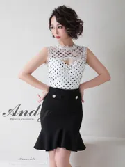ホワイトブラック[ON2704-WB-2303]【ANDY Fashion Press vol.14 掲載商品】マーメイド/ ドットレース/ バストカット/ ノースリーブ/ セットアップ風/ 裾フリル/ ワンピース/ ミニドレス/ キャバドレス