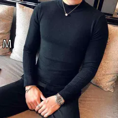 [M]春 コーデ メンズ 服 シンプル ファッション オシャレ 大人 かっこいい 大きいサイズ ストリート 紳士服 ハーフ タートルネックセーター 厚手 暖かい スリムフィット 長袖 インナー ミッド カラー ニット レイヤリング シャツ