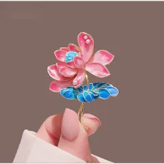 ブローチ蓮の花ピンク可愛い中華おしゃれパールワンポイントアクセントチャイナ大き目