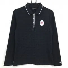 【美品】カッパ 長袖ポロシャツ 黒 ドット織生地  レディース L ゴルフウェア Kappa