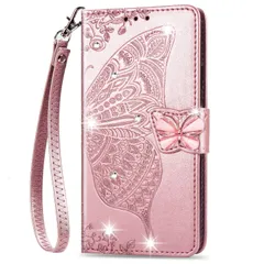携帯カバー PUレザー 手帳ケース 純色 優雅 女性 (ローズゴールド) ハンドメイド スマホケース 3 SE SE 2 / / 7/8 アィフォン 耐衝撃 付き ストラップ 収納 カード デザイン 蝶々 ラインストーン きらきら ハート形 お花 おしゃれ か