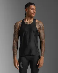 2XU ツータイムズユー メンズ ライトスピード リアクト シングレット ランニングシャツ 超通気性 超軽量 反射材 MR7375A BLK/BRF ブラック