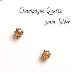 【4mmシルバー】シャンパンクォーツの1粒ピアス