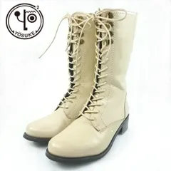 美品 ヨースケ yosuke ブーツ レザー サイドゴア レースアップ サイドジップ ミドル ベージュ 23cm コスプレ hws00571
