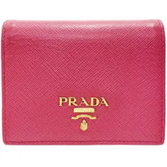 プラダ 財布 ロゴ 二つ財布 サフィアーノ レザー 革 ペオニア ピンク PRADA 1MV204 コンパクト財布 ミニ財布 ミニウォレット ウォレット サイフ PEONIA【中古】