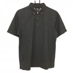 ★特価★キャロウェイ 半袖ポロシャツ 黒×ベージュ 総柄 ボタンダウン  メンズ L ゴルフウェア 2022年モデル Callaway