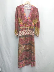 ◇ ⊂ ZARA シック系　長袖 ロング ワンピース サイズM レッド系 レディース E  【1505130005608】