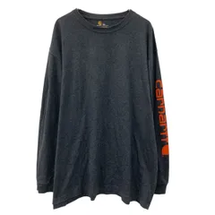 carhartt 長袖 プリントTシャツ 2XL ダークグレー オレンジ カーハート オリジナルフィット アームプリント ビッグサイズ 春物 a709-6745