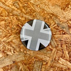 古着屋siveLオリジナル モノクロユニオンジャック 缶バッジ 44mm イギリス国旗 UK バッチ バッヂ ロッカーズ PUNK パンク べスパ トライアンフ MINI