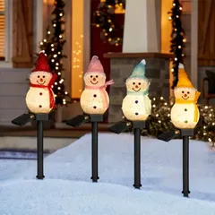 イルミネーション 雪だるま スノーマン ライト LED 芝生 ガーデン 自動点灯 ソーラー充電 照明 クリスマス デコレーション 装飾 かわいい ソーラー 黄色 ピンク 青 赤