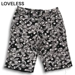 LOVELESS ラブレス 春夏 花柄 スカル 王冠 総柄★ スウェット カットオフ ハーフ ショート パンツ Sz.73 メンズ 黒のサムネイル
