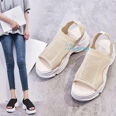 サンダル レディース スポーツサンダル メッシュ 厚底サンダル ヒール6CM 通気 無地 軽量 美脚効果 夏 スニーカーサンダル  vii3y407864