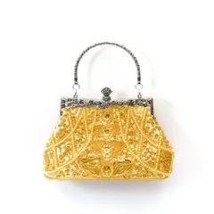 ☆ ゴールド ☆ パーティーバッグ パーティバッグ キラキラ ビーズ刺繍バッグ クラッチバッグ がま口 フォーマルバッグ 2WAY カジュアルバック゛ バッグ カバン おしゃれ 結婚式 二次会 謝恩会 お呼ばれ パール ビーズ かわいい フォーマル 化粧ポーチ